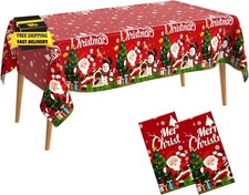 Merry Christmas Plastic Tablecloth 2 Pack Disposable Rectangle Table Cloth Chris