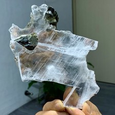 249G Natural selenite gypsum quartz crystal slab mineral specimen healing