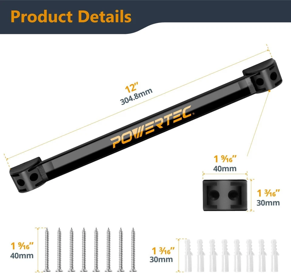 POWERTEC Magnetic Tool Holder Strip 12" 4PK, Metal Magnet Bar Black - Image 3 of 4