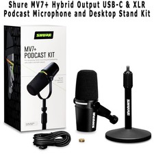 Shure Mv7+ Hybrid Output Usb-c And Xlr Podcast Microphone Kit And Stand - Black