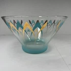 Vintage MCM Anchor Hocking Atomic Chip Bowl Gold & Aqua ~ No Dip Bowl