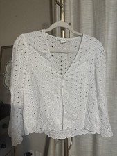 Veronica Beard White Eyelet Button Down Blouse Size 4