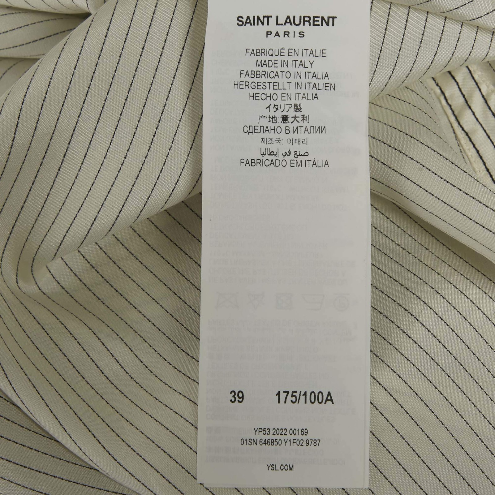 Saint Laurent White Pinstripe Silk Eve Kara Classic Shirt M thumbnail 8