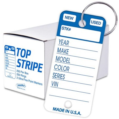 250 Tear-Proof Vinyl Poly Car Key Tags with Split Rings Markers Blue