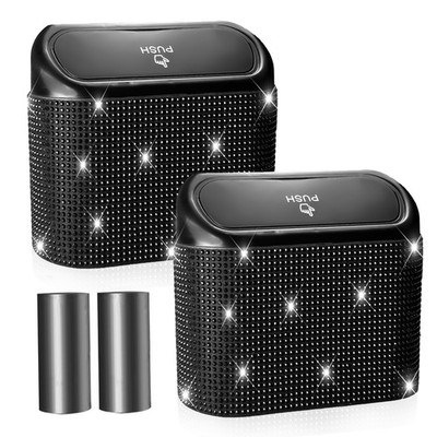 Bling Car Trash Can with Lid - 2 Pack, Mini Auto Garbage Can with 60 Trash Ba...