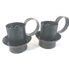 PAIR of Punched Steel Heart Candle Holders - Primitive Country Rustic Decor -...