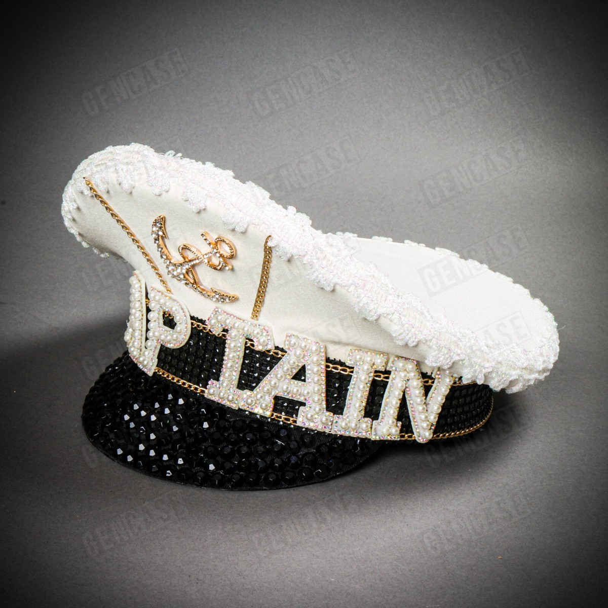 White Burning Man Gold Anchor Captain Hat Adult Yacht Sailor