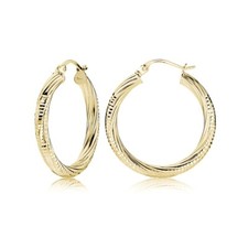Gold Tone over Sterling Silver 3mm Textured Twist Round Hoop Earrings, 20mm