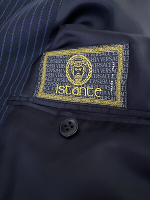 Vintage Versace Istante Navy Blue Striped Blazer Jacket Size 52