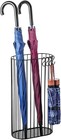 Freestanding Black Metal Umbrella Holder with 4 S-Hooks, Indoor Umbrella Stand