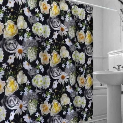Creative Bath Shower Curtain Unisex 72x72 Black NWT Moonlight Garden Floral - Image 1 of 3