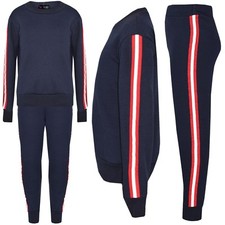 Kids Girls Boys Tracksuit Stripes Top Bottom Set Loungesuit Loungewear 2-13 Yr