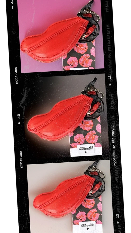Nuevo DVF Diane Von Furstenberg Target Lips 💋 Monedero Cartera 2.3x5.3 Rojo Foto 2 de 4