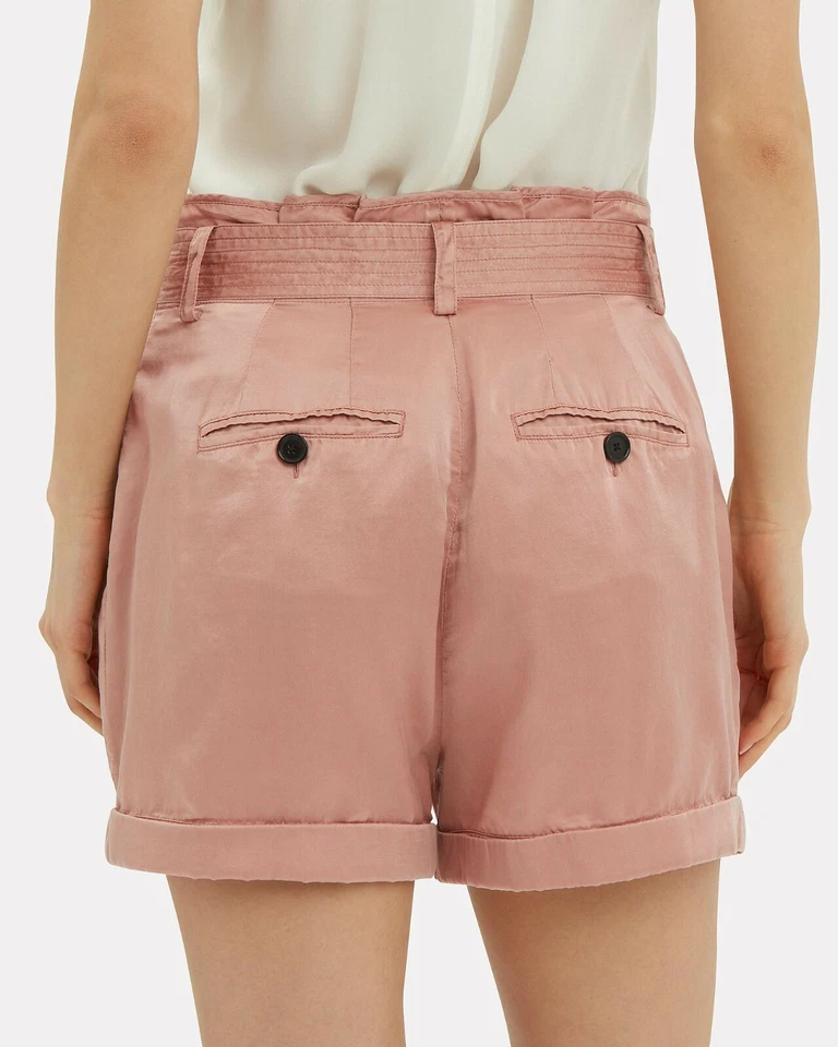 NUEVO A.L.C US L Merrick Dusty Rose Bolsa de Papel Mezcla de Seda Pantalones Cortos Cintura Alta Foto 2 de 4