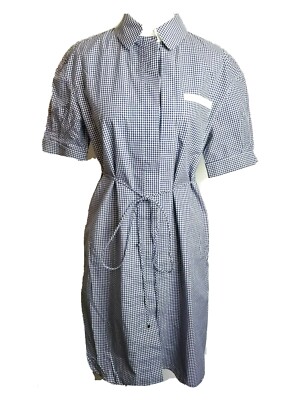 Magaschoni DESIGNER Women shirt dress Blue White Check gingham belt Medium