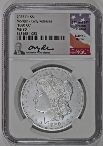 2023 Fiji "1880 CC" Morgan Silver Dollar NGC MS70 Early Release Signed Label