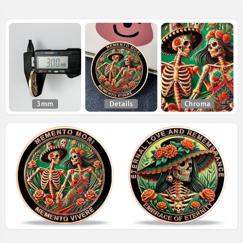 Moneda Memento Mori-Cráneo 3D Real -Día de Muertos-Ficha de Práctica Estoica Diaria Regalo - Imagen 16 de 24
