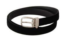 DOLCE & GABBANA Belt Black Casual Velvet Silver Tone Metal Buckle s. 80cm/ 32in