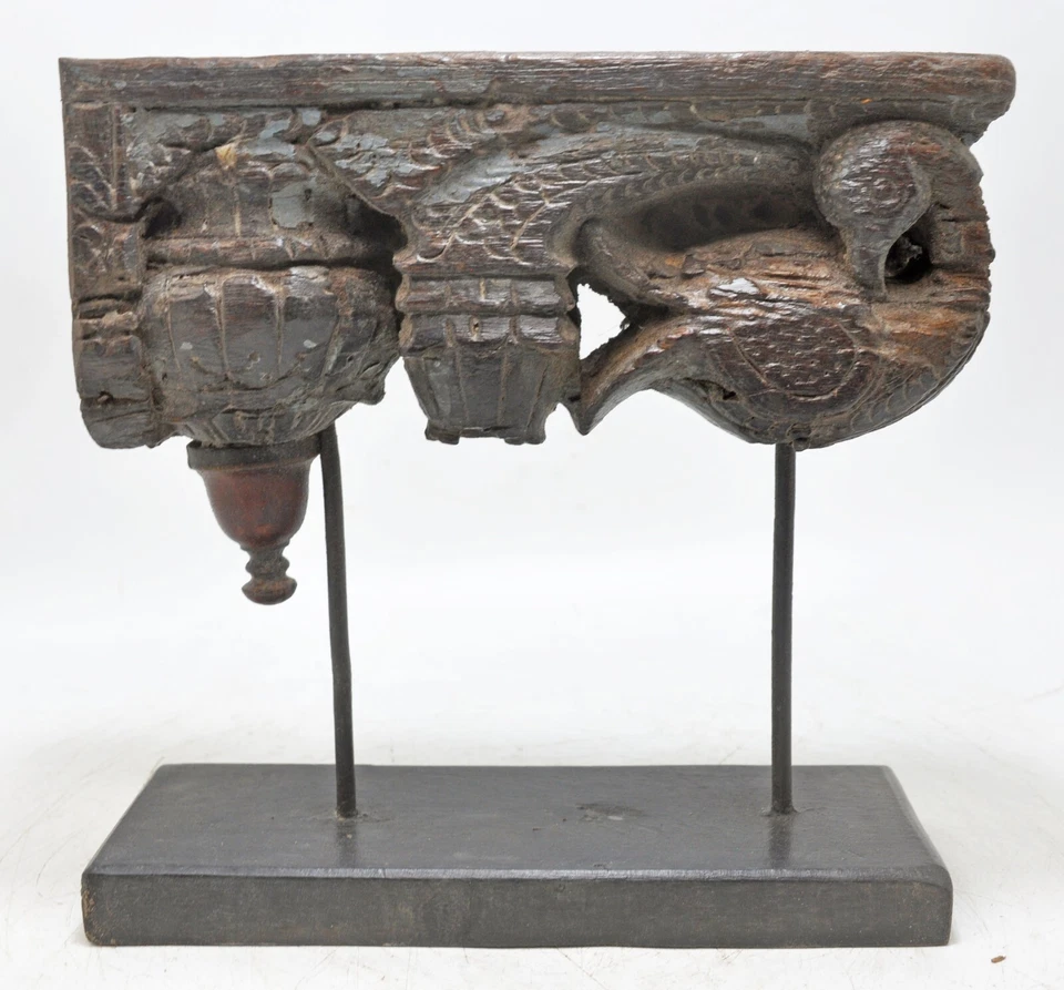 Antique Wooden Peacock Shape Carving Block on Stand Original Old Fine Hand Carve - Image 3 of 4