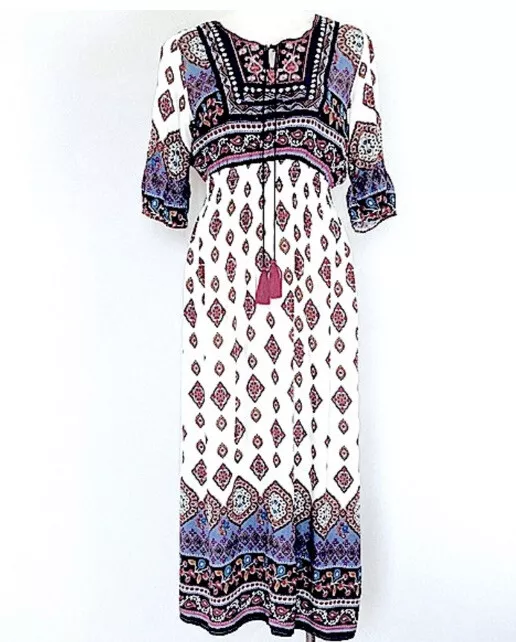 UNBRANDED bohemian boho print dress White Blue Maroon Size 8 10