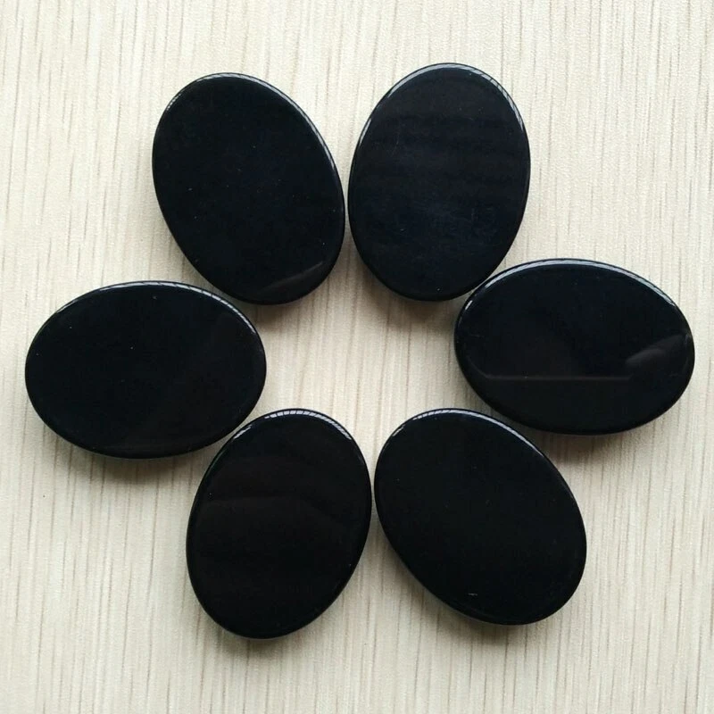 Wholesale 6pc Natural Stone Black Obsidian Oval CAB CABOCHON 30x40mm DIY No Hole - Image 2 of 2