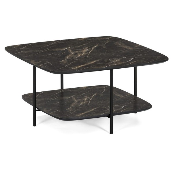 Moderner Design Couchtisch Marmol 75Cm Schwarz Marmor-Optik Metallgestell-image