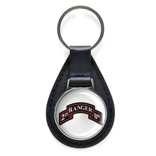2nd Ranger Battalion Black Leather Keychain Silver Keyring Military Gift
