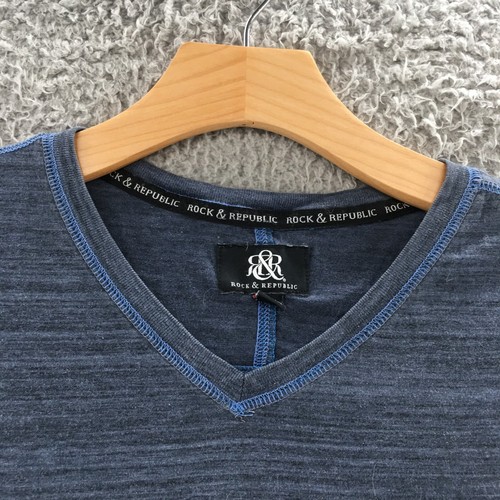 Rock & Republic Pullover Tee Tshirt Mens M Blue Cotton Blend Casual Short Sleeve - Picture 4 of 20