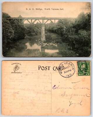 North Vernon Indiana B & O BRIDGE Railroad Postcard k374