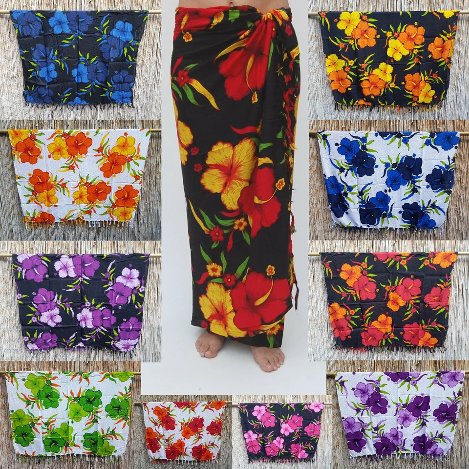 Wickeltuch Sarong Pareo Wandbehang Lungi Sari Hibiskusblüten verschiedene Farben
