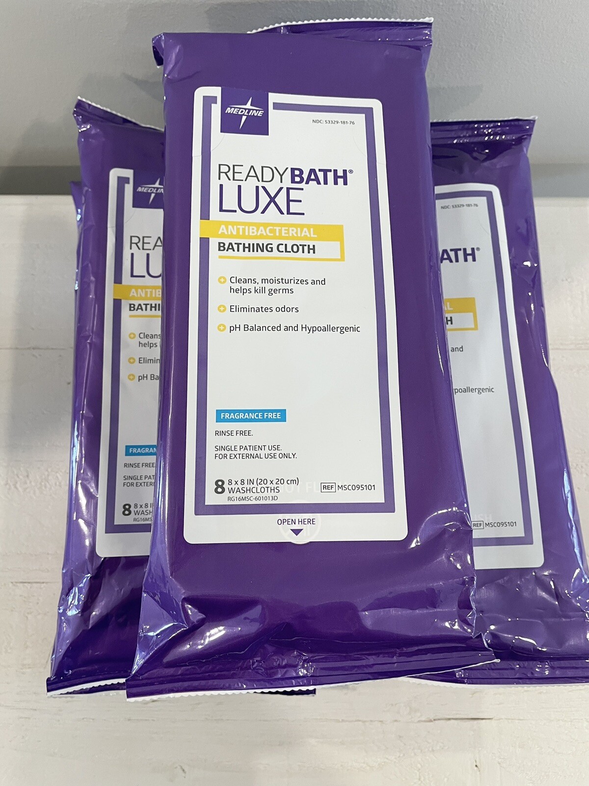 8 Pks of 8 MEDLINE READYBATH LUXE Antibacterial Bathing Cloth Fragrance