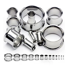PAIR 316L Surgical Stainless Steel Double Flare Tunnels Ear Plugs Earlets Gauges