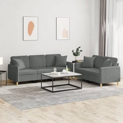 Ensemble de Canapés avec Coussins Sièges Salon 2 pcs Gris Clair Tissu vidaXL - Photo 1/4