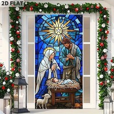 Nativity Scene Christmas Door Cover Hanging Banner Background Religious