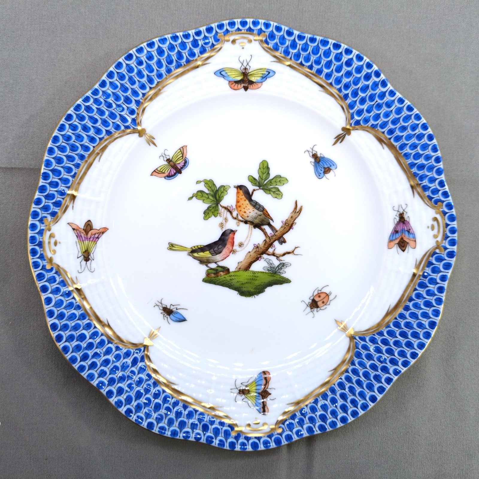 Herend Hand-Painted Blue Rothschild Bird Bread & Butter Plates – Set of 3 (6.5")