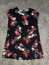 Pop Sugar Black Floral Flutter Bottom Keyhole Back, Sleeveless M Dress