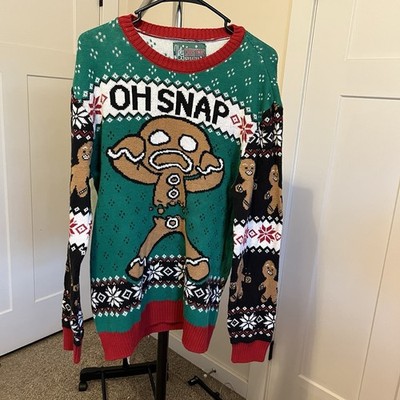 Ugly Christmas Sweater Small Men's Ginger Bread Man Green Red Oh Snap Holiday XL