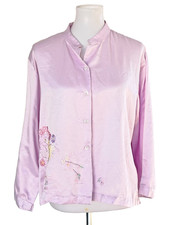 Natori Pink Sleep Bed Jacket Button Front Floral Embroidered Sz L T40