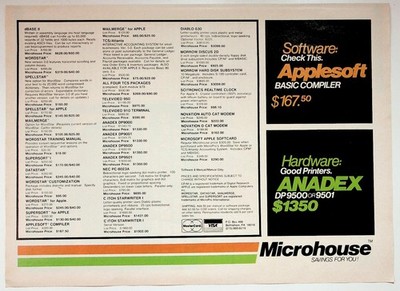 Microhouse Original Print Advertisement Applesoft Compiler Anadex Printers