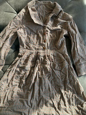 Artisan Handmade Dress. Made in USA. Retro. Collard. Buttoned. 3/4 sleeve. Brown