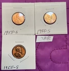 3 1955 S Lincoln Wheat Cent Gem Unc, LOT #788