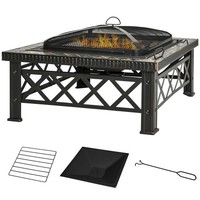 3-In-1 Feuerschale Feuerkorb Mit Funkenschutz Grillrost Garten Bbq Schwarz