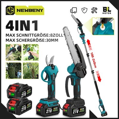 21V 4IN1 Akku Kettensäge Teleskop Astsäge Hochentaster Gartenschere Mit 2 Akkus 