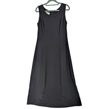 Talbots Women size 10 Chiffon Black Sleeveless Classic Zip Up Maxi Dress Simple