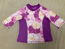 Garnet Hill Rashguard Swimsuit Top Purple Pink Floral 10 Girls