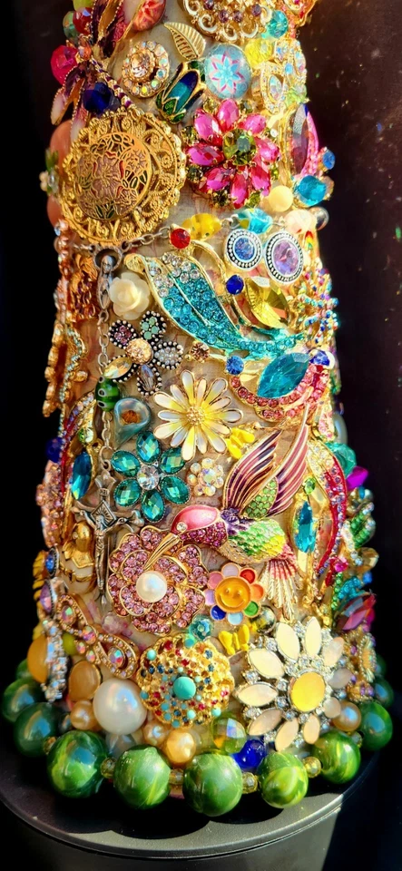 VENDIDO Árbol con Joyas "Primavera" Hecho a Mano Dorado/Multi Decoración Flores Mariposas Foto 3 de 4