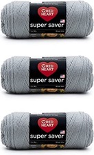 Red Heart Super Saver Yarn 3 Pack Dusty Gray 100 Acrylic for Knitting Crocheting