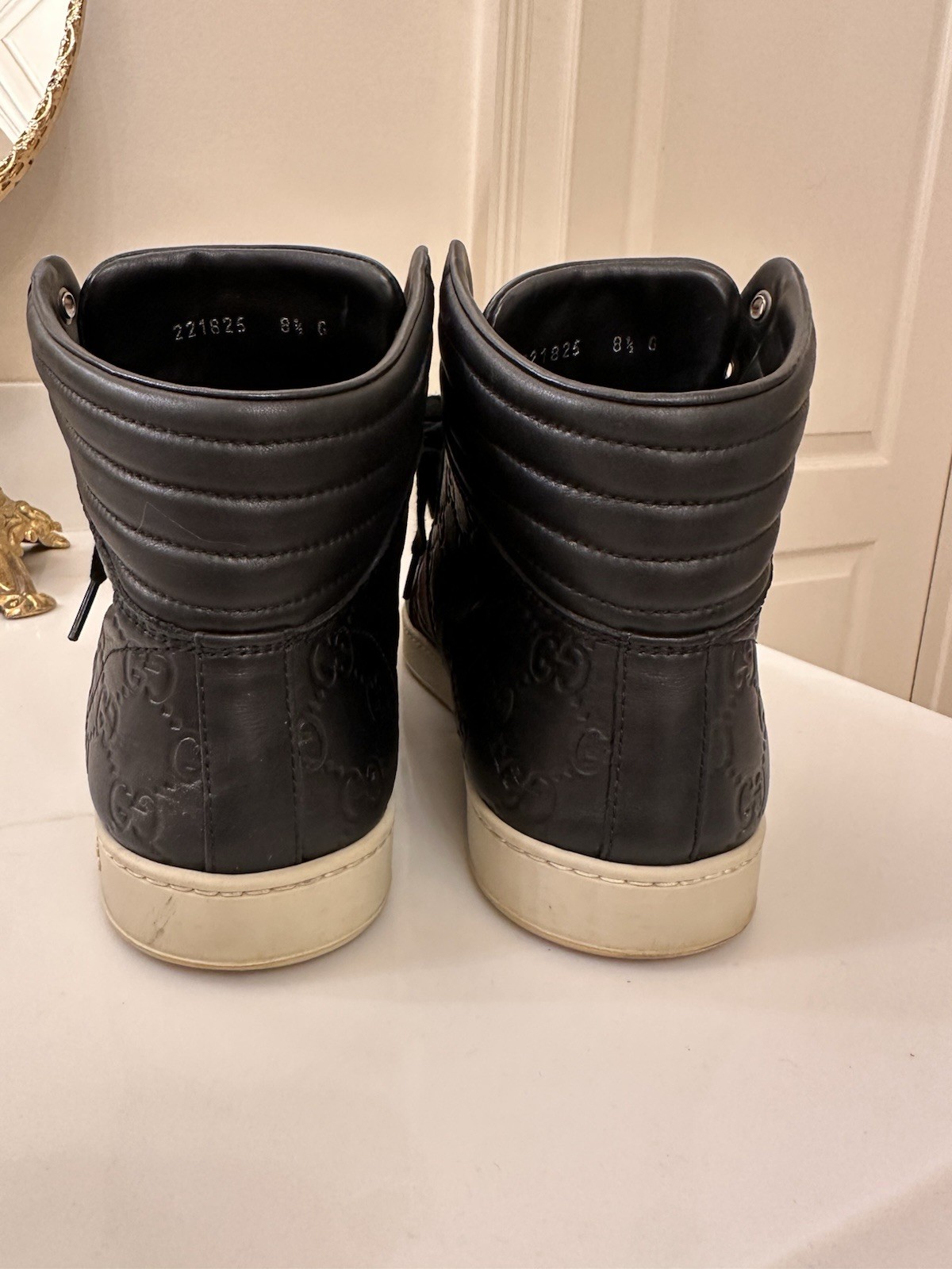 Gucci GG Monogram Black Leather Men High Top Sneakers Size 8.5 thumbnail 4