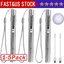 5Pack LED USB RECHARGEABLE MINI FLASHLIGHT Stainless Steel Pen Light 1000 Lumens