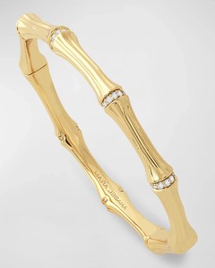 Authentic Designer Bamboo Hinged Bangle 18kt Gold Plated Shimmering Cubic Zirconia*